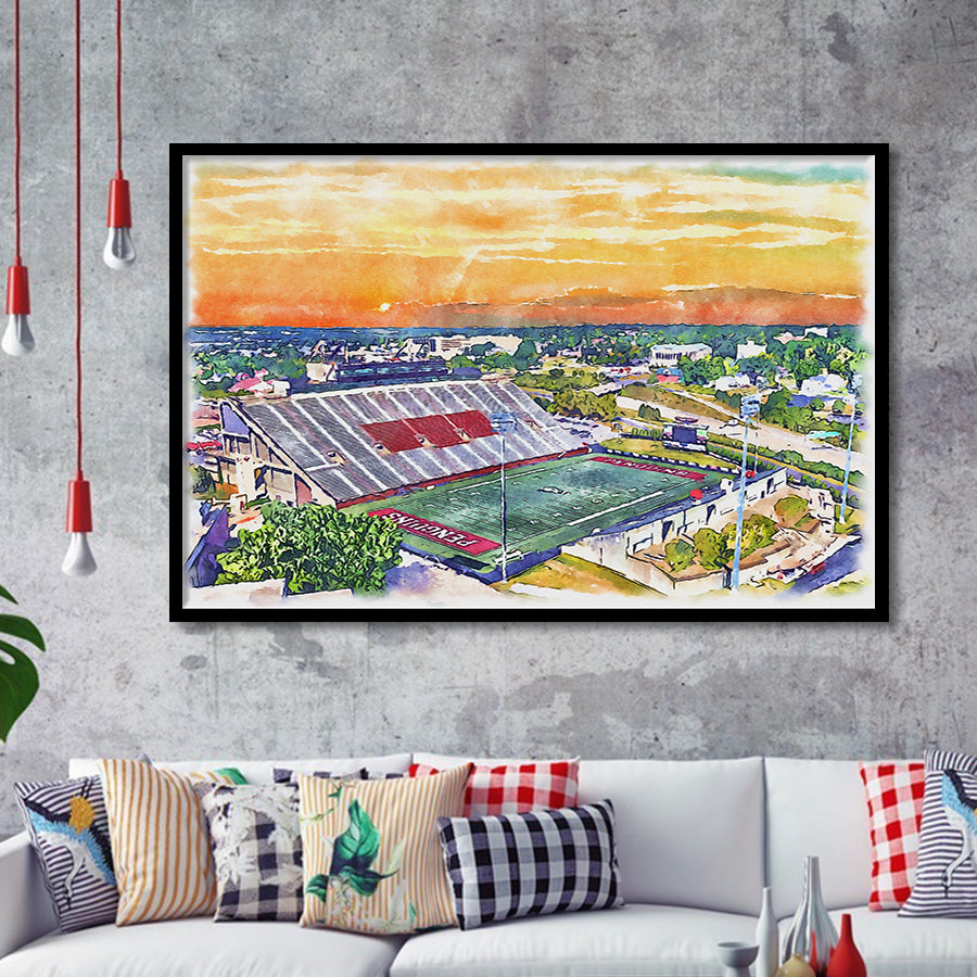 Youngstown State Penguins Stambaugh Stadium Watercolor, Sport Prints Fan Gift, Framed Art Prints Wall Art Decor