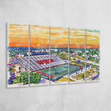 Youngstown State Penguins Stambaugh Stadium Watercolor, 5 Pieces B, Multi Panel Canvas Prints Wall Art Decor