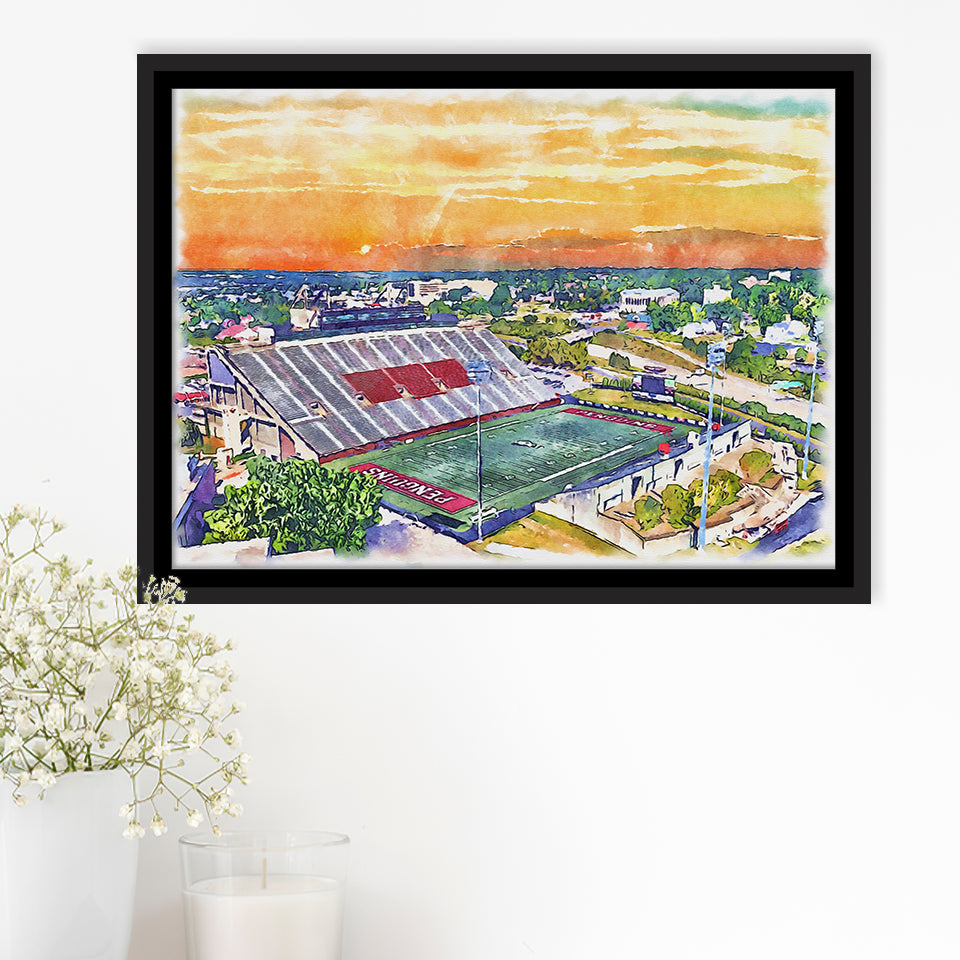 Youngstown State Penguins Stambaugh Stadium Watercolor, Sport Art Prints Fan Gift, Framed Canvas Prints Wall Art Decor