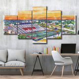 Youngstown State Penguins Stambaugh Stadium Watercolor, 5 Pieces, Multi Panel Canvas Prints Wall Art Decor