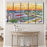 Youngstown State Penguins Stambaugh Stadium Watercolor, 5 Pieces B, Multi Panel Canvas Prints Wall Art Decor
