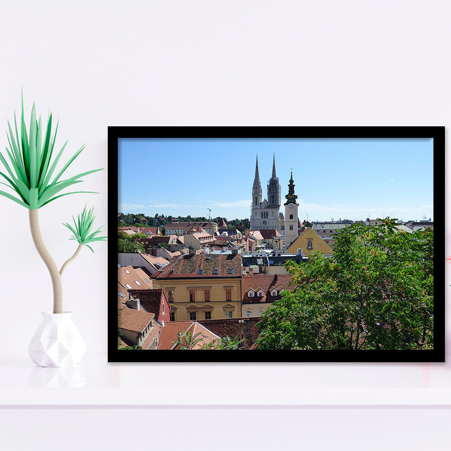 Zagreb Skyline, Zagreb Framed Art Prints Wall Art Decor,Black Frame, Ready to hang