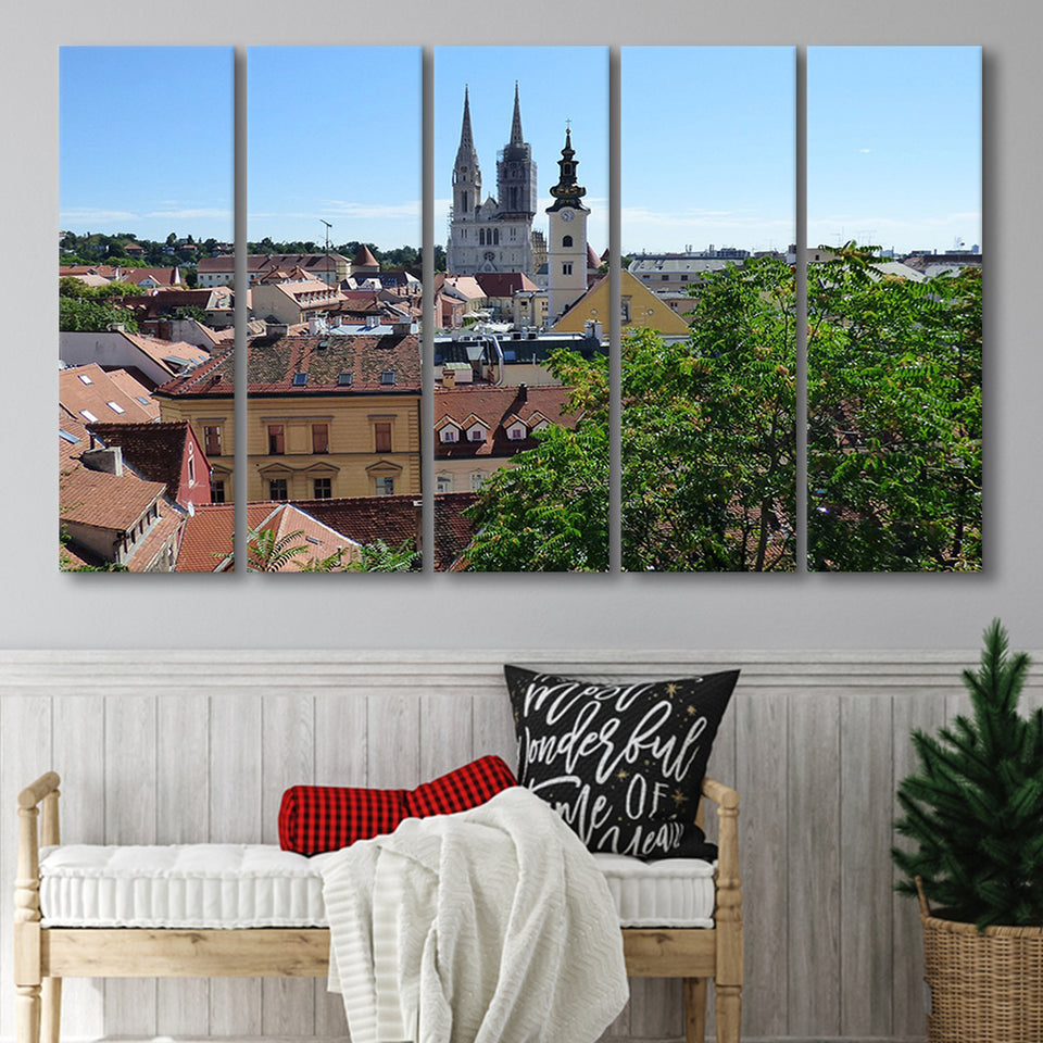 Zagreb Skyline, Zagreb 5 Panels B,Large Canvas,Canvas Prints Wall Art Home Decor