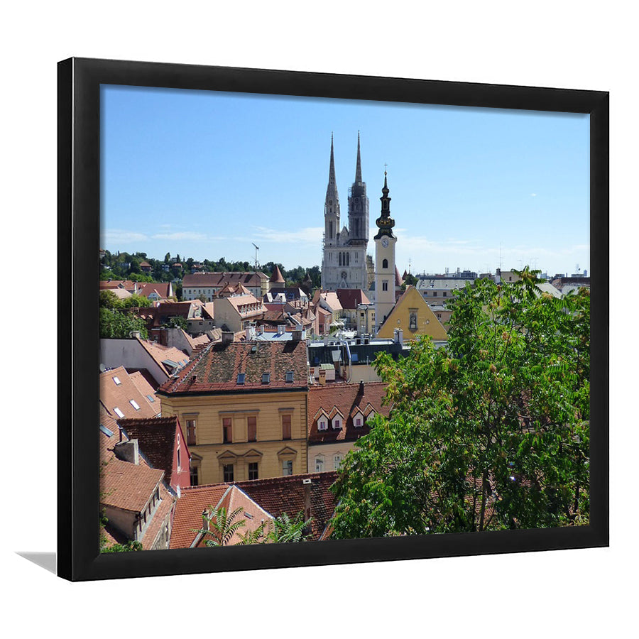 Zagreb Skyline, Zagreb Framed Art Prints Wall Art Decor,Black Frame, Ready to hang