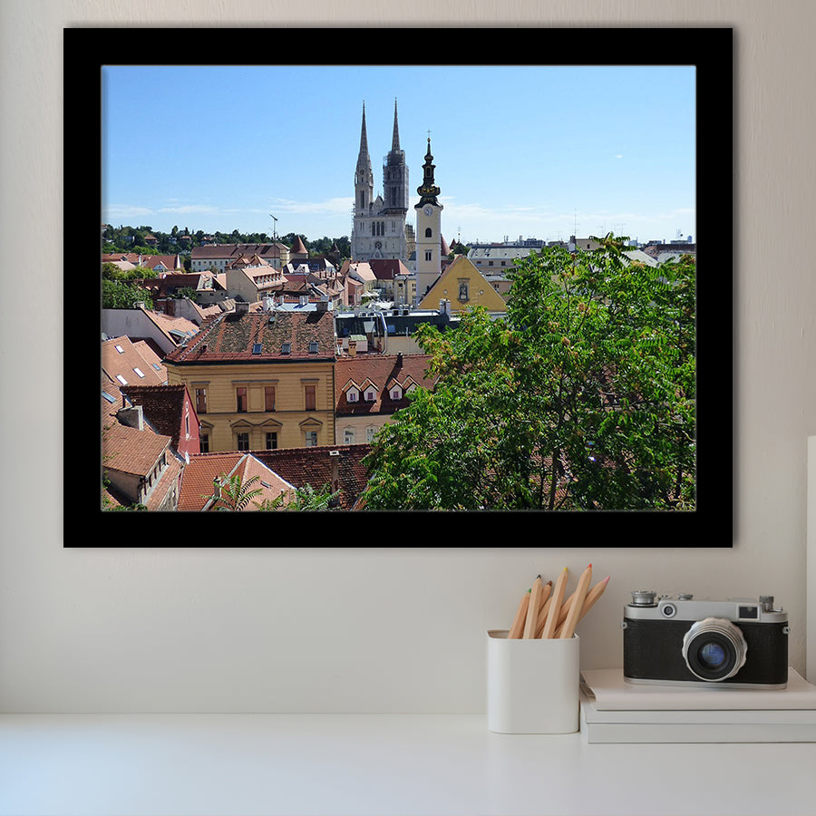 Zagreb Skyline, Zagreb Framed Art Prints Wall Art Decor,Black Frame, Ready to hang