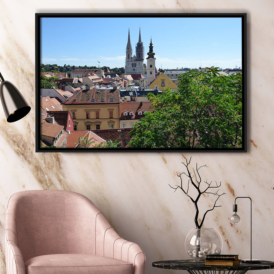 Zagreb Skyline, Zagreb Framed Canvas Prints Wall Art Decor, Black Floa