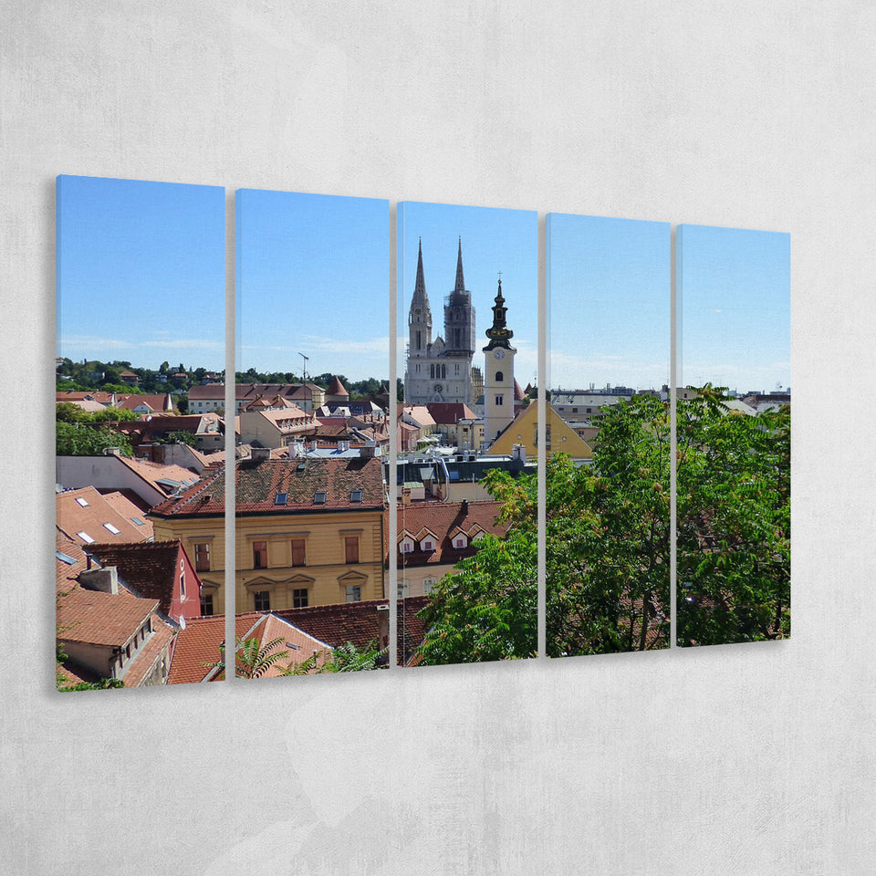 Zagreb Skyline, Zagreb 5 Panels B,Large Canvas,Canvas Prints Wall Art Home Decor