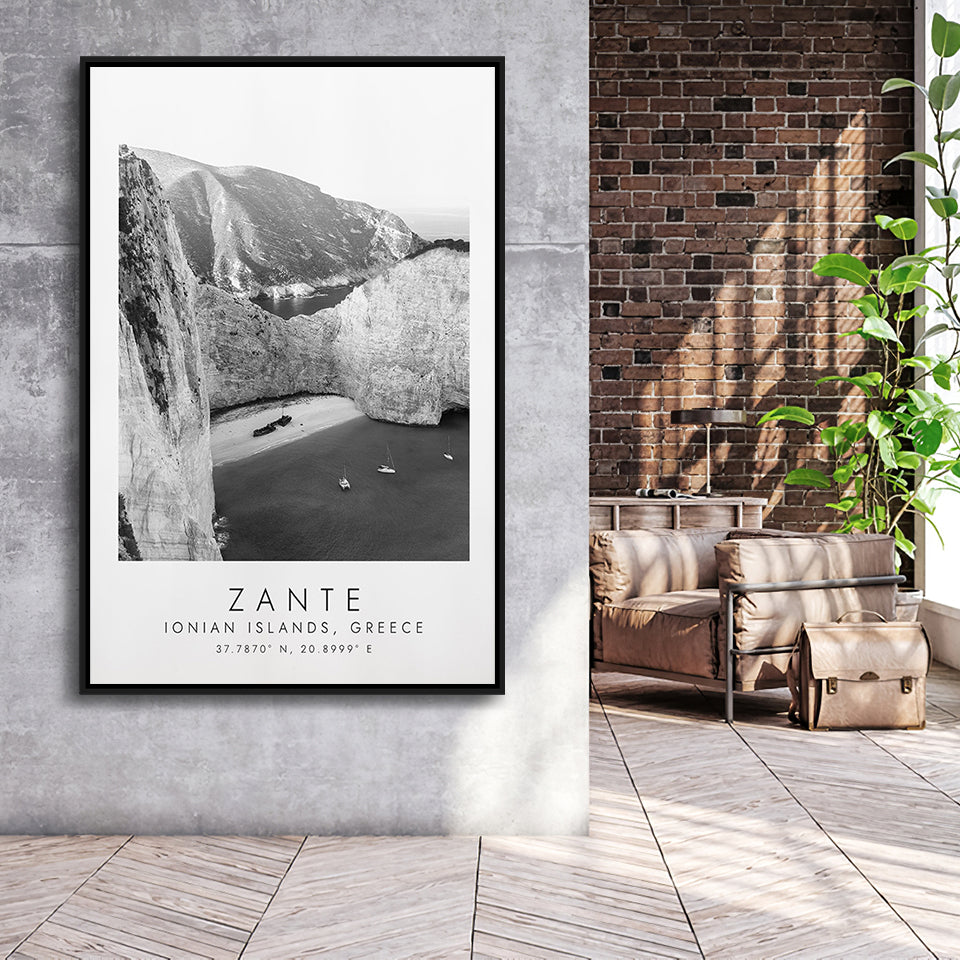 Zante Black And White Art Framed Canvas Prints Wall Art Home Decor, Floating Frame