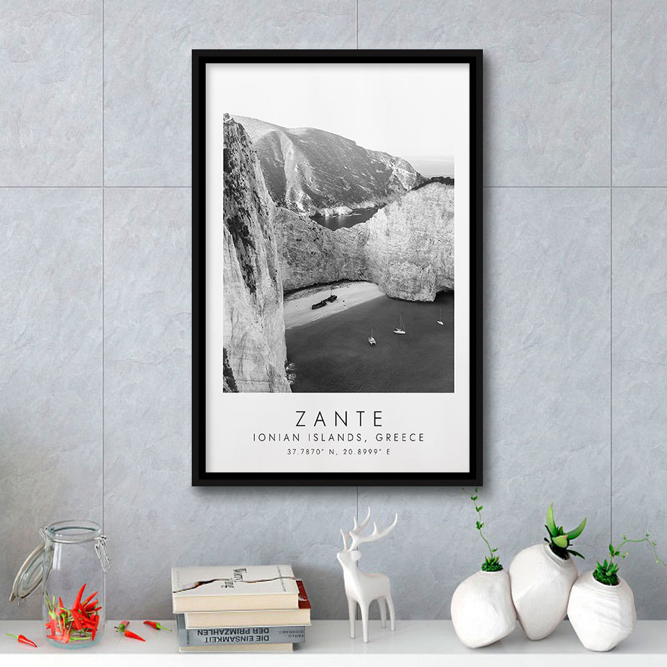 Zante Black And White Art Framed Canvas Prints Wall Art Home Decor, Floating Frame
