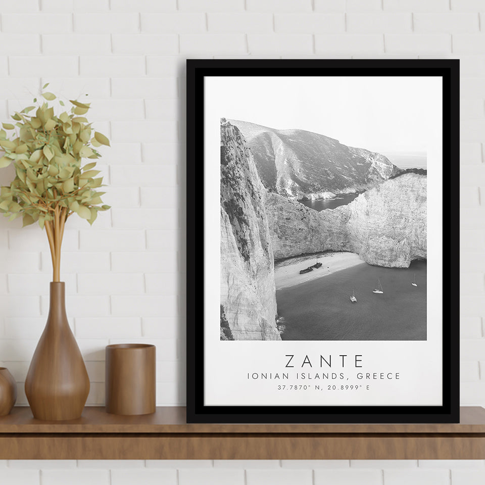 Zante Black And White Art Framed Canvas Prints Wall Art Home Decor, Floating Frame