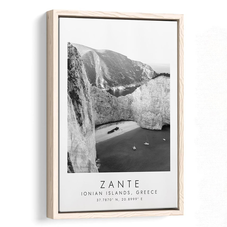 Zante Black And White Art Framed Canvas Prints Wall Art Home Decor, Floating Frame