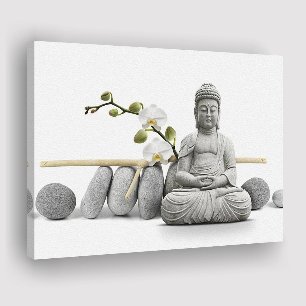 Zen Buddha With Orchids Canvas Prints Wall Art - Painting Canvas, Art Prints, Wall Decor, Home Decor, Prints for Sale