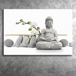 Zen Buddha With Orchids Canvas Prints Wall Art - Painting Canvas, Art Prints, Wall Decor, Home Decor, Prints for Sale