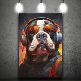Bulldog Wearing Headphones And Glasses V4 Canvas Prints Wall Art Home Decor, Painting Canvas, Living Room Wall Decor
