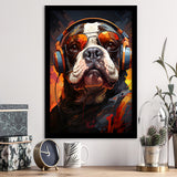 Bulldog Wearing Headphones And Glasses V4 Framed Art Prints Wall Decor, Painting Art, Framed Picture