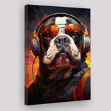 Bulldog Wearing Headphones And Glasses V4 Canvas Prints Wall Art Home Decor, Painting Canvas, Living Room Wall Decor