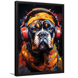 Bulldog Wearing Headphones V2 Framed Art Prints Wall Decor, Painting Art, Framed Picture