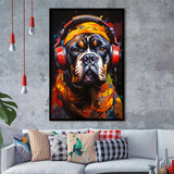 Bulldog Wearing Headphones V2 Framed Art Prints Wall Decor, Painting Art, Framed Picture