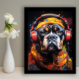 Bulldog Wearing Headphones V2 Framed Art Prints Wall Decor, Painting Art, Framed Picture