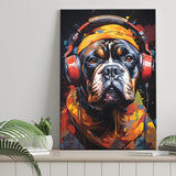 Bulldog Wearing Headphones V2 Canvas Prints Wall Art Home Decor, Painting Canvas, Living Room Wall Decor