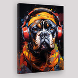 Bulldog Wearing Headphones V2 Canvas Prints Wall Art Home Decor, Painting Canvas, Living Room Wall Decor