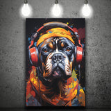 Bulldog Wearing Headphones V2 Canvas Prints Wall Art Home Decor, Painting Canvas, Living Room Wall Decor
