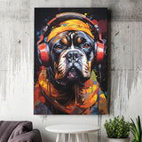 Bulldog Wearing Headphones V2 Canvas Prints Wall Art Home Decor, Painting Canvas, Living Room Wall Decor