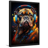 Bulldog Wearing Headphones V3 Framed Art Prints Wall Decor, Painting Art, Framed Picture