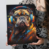 Bulldog Wearing Headphones V3 Canvas Prints Wall Art Home Decor, Painting Canvas, Living Room Wall Decor
