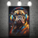 Bulldog Wearing Headphones V3 Canvas Prints Wall Art Home Decor, Painting Canvas, Living Room Wall Decor