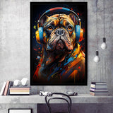 Bulldog Wearing Headphones V3 Framed Art Prints Wall Decor, Painting Art, Framed Picture