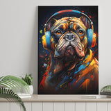 Bulldog Wearing Headphones V3 Canvas Prints Wall Art Home Decor, Painting Canvas, Living Room Wall Decor
