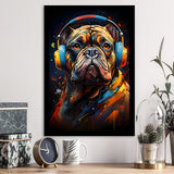 Bulldog Wearing Headphones V3 Framed Art Prints Wall Decor, Painting Art, Framed Picture