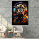 Bulldog Wearing Headphones V3 Framed Canvas Prints Wall Art Home Decor, Painting Canvas, Floating Frame
