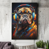 Bulldog Wearing Headphones V3 Canvas Prints Wall Art Home Decor, Painting Canvas, Living Room Wall Decor