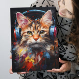 Cute Cat Wearing Headphones Colorful Canvas Prints Wall Art Home Decor, Painting Canvas, Living Room Wall Decor