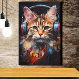 Cute Cat Wearing Headphones Colorful Canvas Prints Wall Art Home Decor, Painting Canvas, Living Room Wall Decor