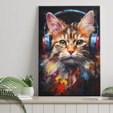 Cute Cat Wearing Headphones Colorful Canvas Prints Wall Art Home Decor, Painting Canvas, Living Room Wall Decor