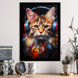 Cute Cat Wearing Headphones Colorful Framed Art Prints Wall Decor, Painting Art, Framed Picture