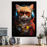 Cute Cat Wearing Headphones With Sunglasses Framed Art Prints Wall Decor, Painting Art, Framed Picture