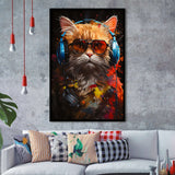 Cute Cat Wearing Headphones With Sunglasses Framed Art Prints Wall Decor, Painting Art, Framed Picture