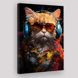Cute Cat Wearing Headphones With Sunglasses Canvas Prints Wall Art Home Decor, Painting Canvas, Living Room Wall Decor