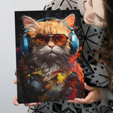 Cute Cat Wearing Headphones With Sunglasses Canvas Prints Wall Art Home Decor, Painting Canvas, Living Room Wall Decor