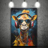 Giraffe Wearing Headphones With Sunglasses V1 Canvas Prints Wall Art Home Decor, Painting Canvas, Living Room Wall Decor
