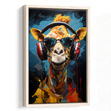 Giraffe Wearing Headphones With Sunglasses V1 Framed Canvas Prints Wall Art Home Decor, Painting Canvas, Floating Frame