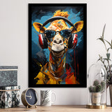 Giraffe Wearing Headphones With Sunglasses V1 Framed Art Prints Wall Decor, Painting Art, Framed Picture