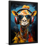 Giraffe Wearing Headphones With Sunglasses V1 Framed Art Prints Wall Decor, Painting Art, Framed Picture