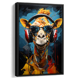 Giraffe Wearing Headphones With Sunglasses V1 Framed Canvas Prints Wall Art Home Decor, Painting Canvas, Floating Frame