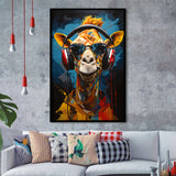 Giraffe Wearing Headphones With Sunglasses V1 Framed Art Prints Wall Decor, Painting Art, Framed Picture