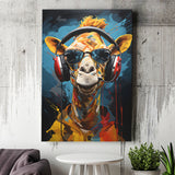 Giraffe Wearing Headphones With Sunglasses V1 Canvas Prints Wall Art Home Decor, Painting Canvas, Living Room Wall Decor
